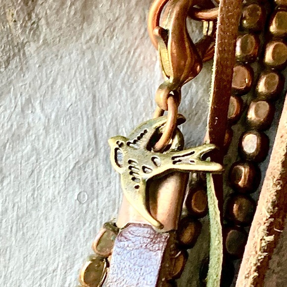 Sparrow Metal & Leather Four Strand Bohemian Earthy Necklace Woman’s Jewelry - Picture 2 of 9